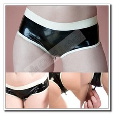 Latex Boyshort Crotch 2 way Zip Lower Waist Shorts Panties Unisex Customized A34