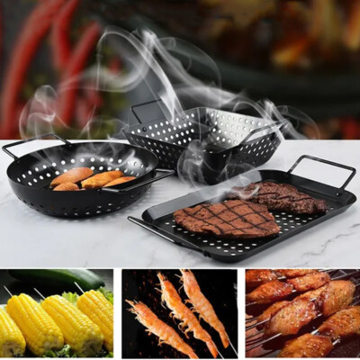 Large Black Steel Outdoor Grill Plate Barbecue Trays Garden Picnic Food  Baskets UK