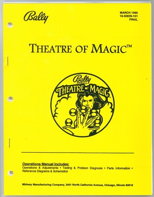 Bally Theatre Of Magic Pinball Machine Manual 166 Pages NEW - FREE USA SHIP!!