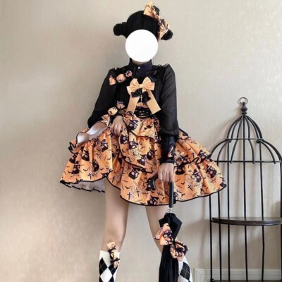 Japanese Lolita Girls Black Cat Three Section Jsk Sweet Slip Dress