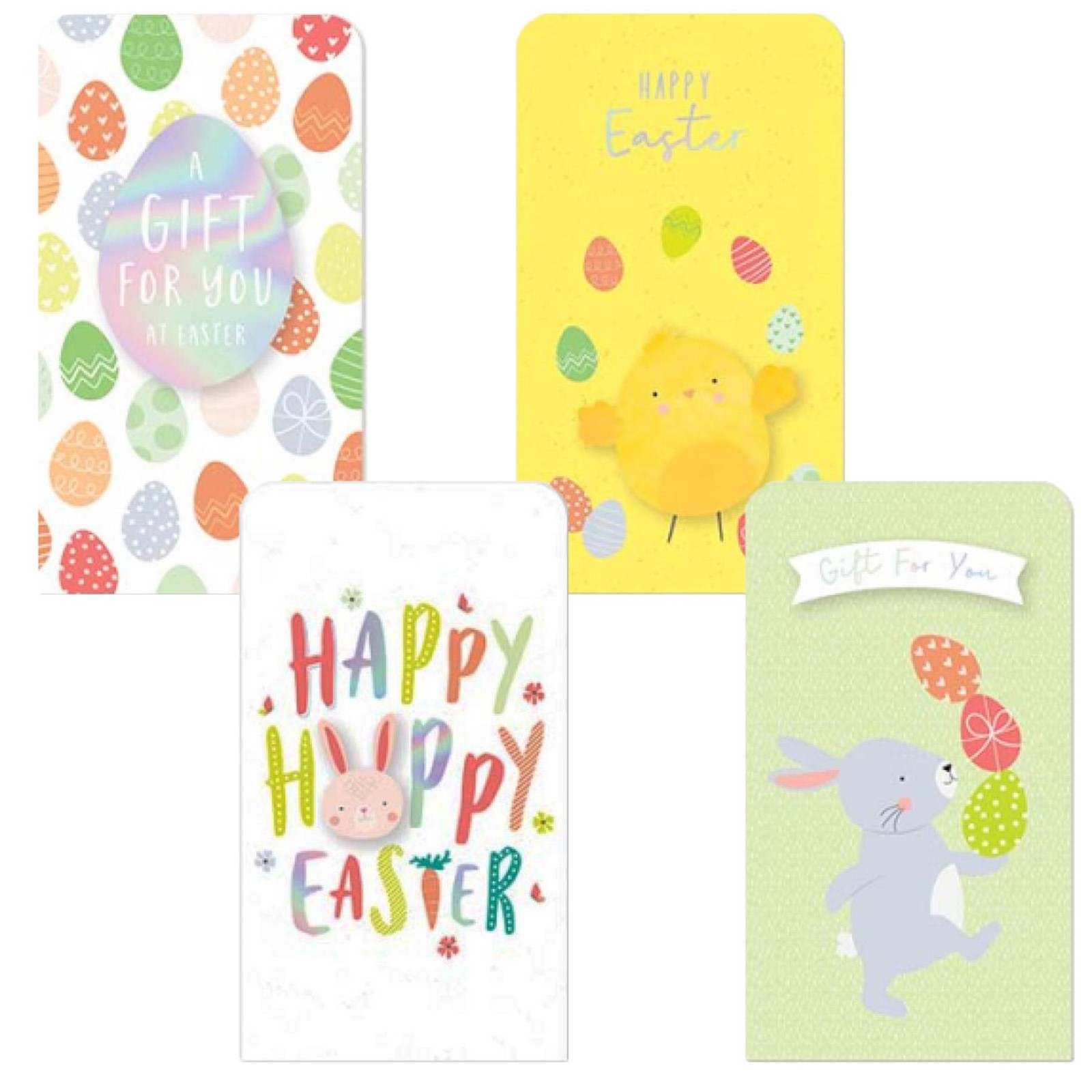 Easter Money Wallets 4 Pack with White Envelopes Bunny, Egg and Chick Designs