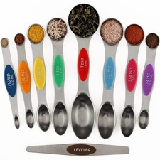 Magnetic Measuring Spoons Set of 9 Stainless Steel Stackable Dual Sided Teasp...