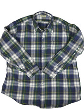 L.L. Bean Men’s Plaid Flannel Shirt XLarge Blue Green Button Front USA Made