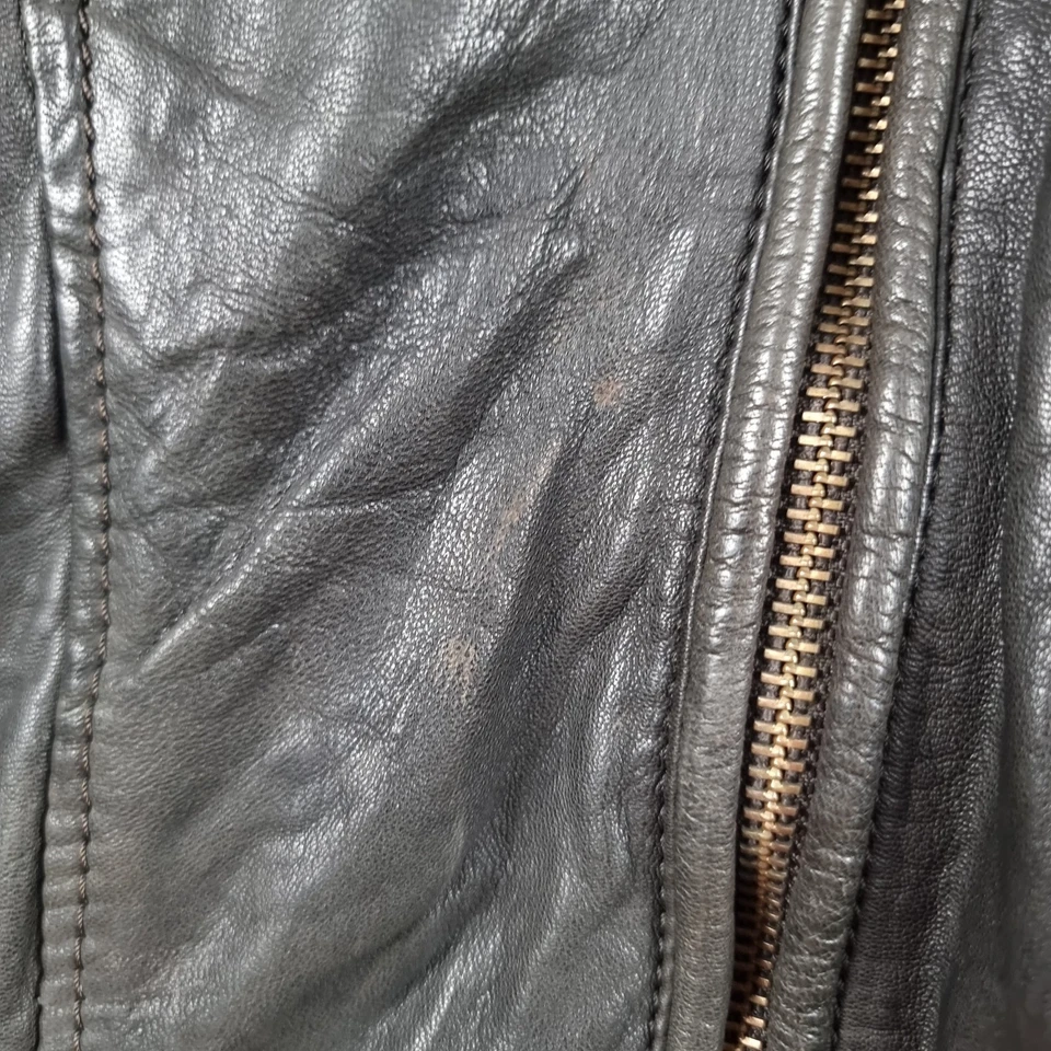 JACK & JONES Goat Leather Jacket Mens L Large Brown Biker Bomber Distressed Zip - Image 3 of 4