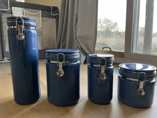 Ceramic Kitchen Canister Food Storage Blue Set