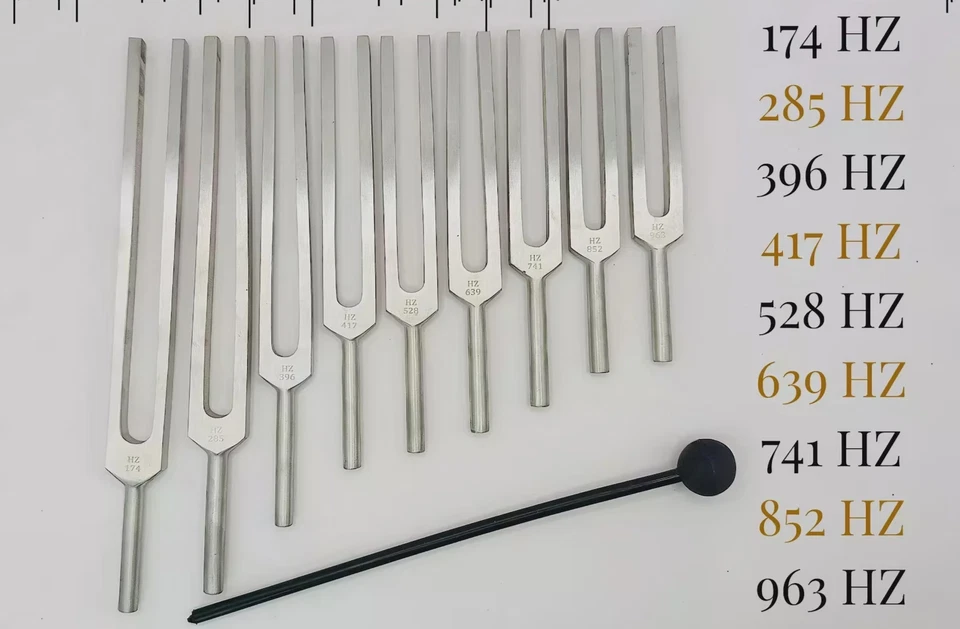 Juego de 9 diapasones Solfeggio - Kit de terapia de curación de sonido, chakra y ADN Foto 3 de 4