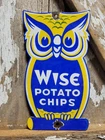 VINTAGE WISE PORCELAIN SIGN OLD GROCERY STORE POTATOE CHIPS OWL FOOD SUPERMARKET