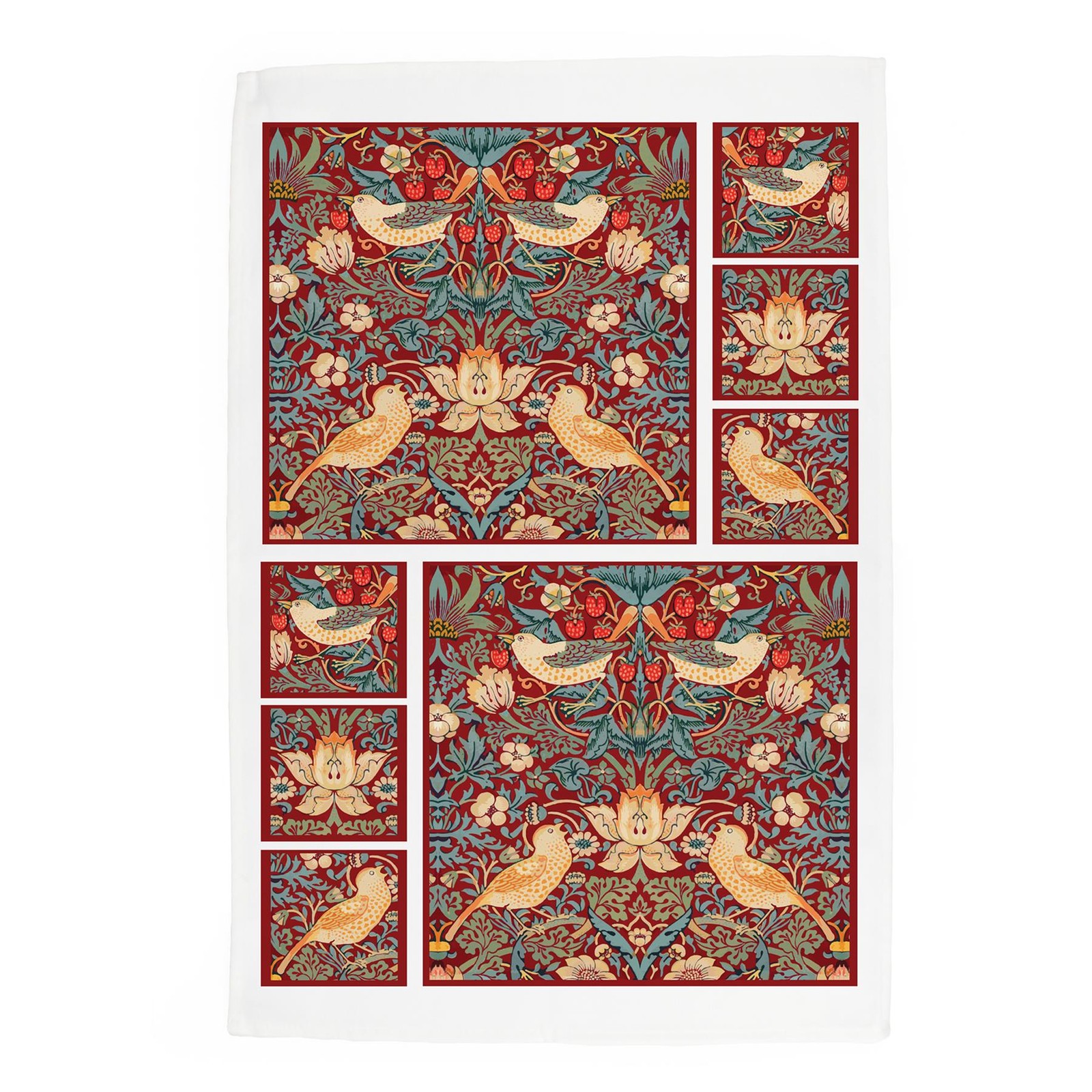 Strawberry Thief Tea Towel - Red Floral Cotton Kitchen Dish Towel Linens Gift