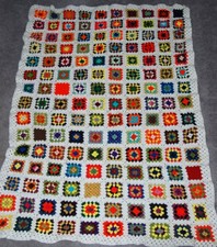 Vintage Handmade Granny Square Crochet Afghan approx 66" x 45"