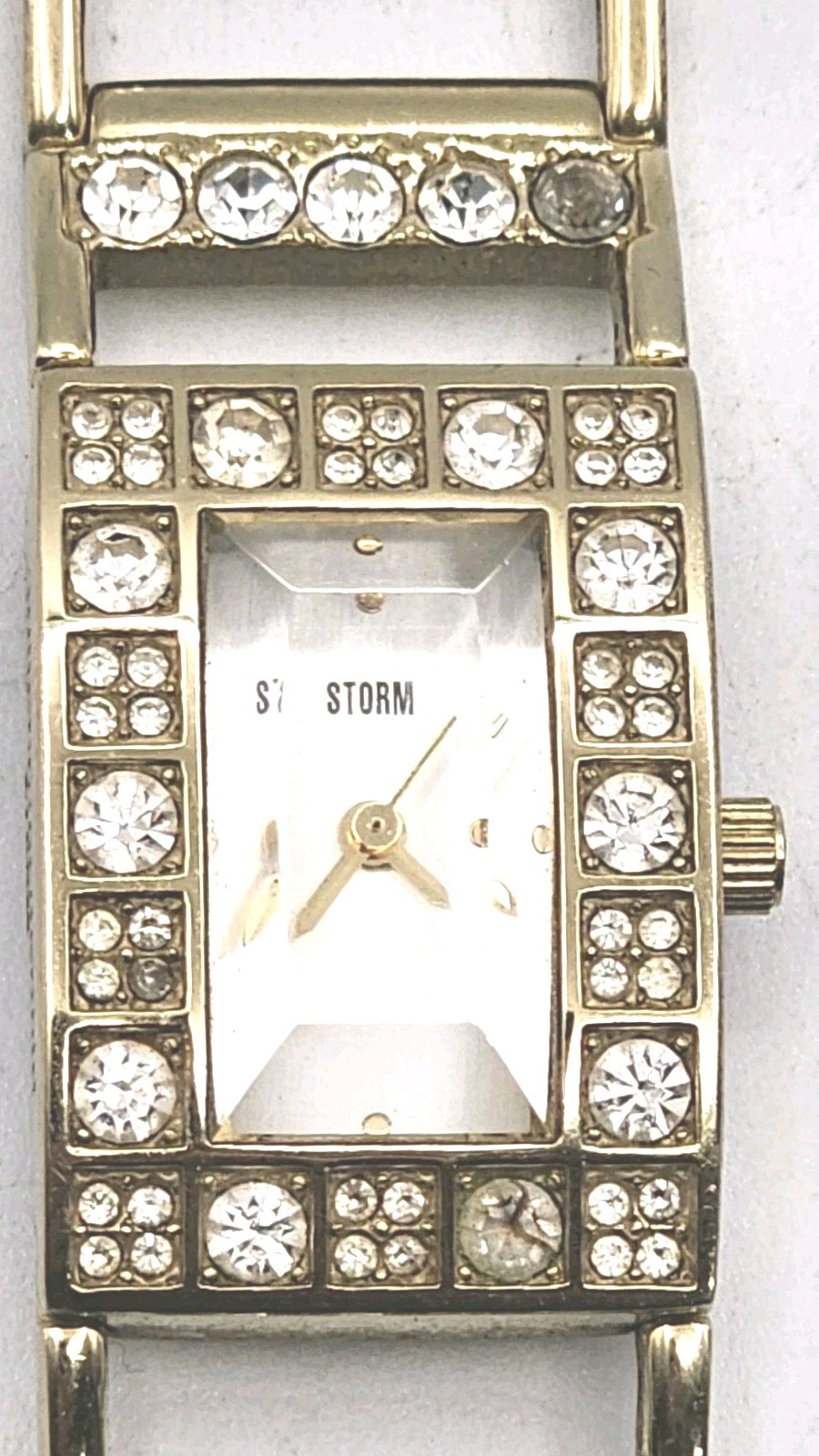 Storm Gold Tone White Rectangular Rhinestone Watc… - image 5