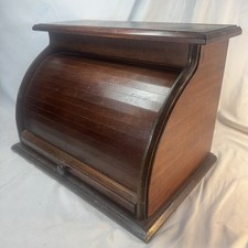 Vintage MCM Roll Top Bread Box Primitive Rustic Farmhouse Dark Wood
