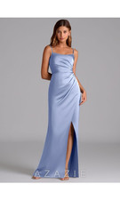 Azazie Blue Satin Spaghetti Strap Sleeveless Bridesmaid Dress