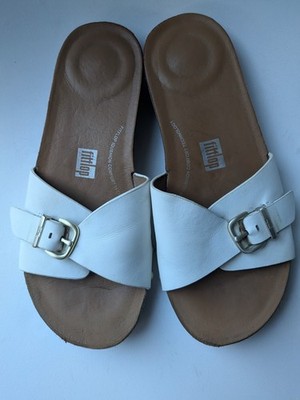 FitFlop Iqushion Buckle Damen-Ledersandalen weiß verstellbar UK-Größe 5 EU 38