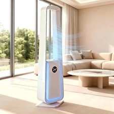 Bladeless Tower Fan with 4-Color LED Ambient Light, 12H Timer Quiet Cooling Fan,
