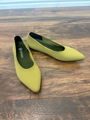 Vivaia Aria 5 Pointed Toe Knit Ballet Flats Olive Green Sz 40 / US 9