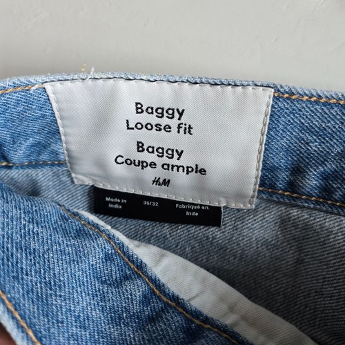 H&M Men's Baggy Loose Fit Jeans Size 36x31 Light Blue Denim Made In India - Picture 5 of 11