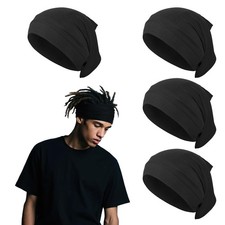 4Pcs Spandex Dreadlock Cap Turban, Wide Elastic Dread Loc Cap for Men,Soft Bl...