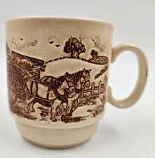Vintage Keramiktasse England Pferdewagen Ländliches Motiv Braun 50er Jahre 🔥