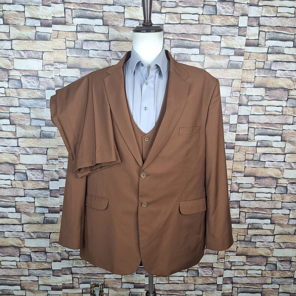 Unbranded Bespoke 3 Piece Suit Mens 48R 46X29 Rust Brown Single Vented - Image 4 of 4