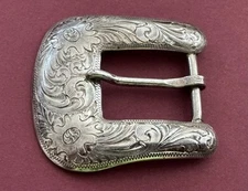 VTG Old Western American SCHAEZLEIN Engraved Sterling Silver Ranger Belt Buckle