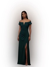 Xscape Emerald Off Shoulder Ruched Gown Maxi Dress Elegant Formal Size 4 Green