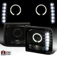 Fit 1997-2001 Jeep Cherokee Led Halo Projector Headlights Assembly Black Smoke