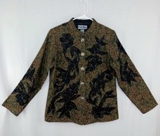 Indigo Moon Womens vintage Blazer Jacket Artsy Paisley beads lace Moss green XS