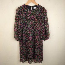Calvin Klein Floral Shift Dress Womens 6 Chiffon Long Sheer Sleeve Cottagecore