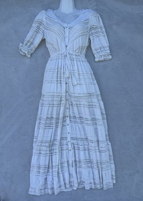 A Collective Story Maxi Dress X-Small White Lace Ruffled Button Up Cottagecore