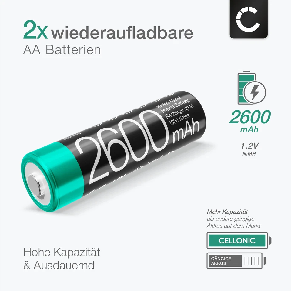 2x Akku für Philips Avent SCD570 Avent SCD580 Avent SCD735 2x 2600mAh AA - Bild 2 von 4