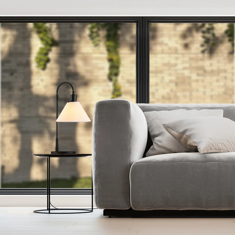 Electric 20" Table Lamp, Matte Black, White Fabric Shade, Rotary Switch on So... - Image 3 of 4