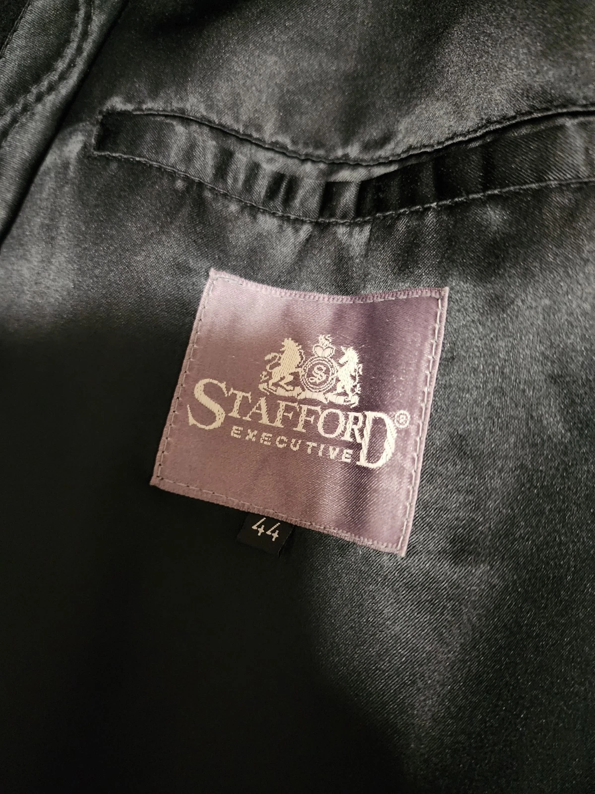 VTG Stafford Mens Black Double Breasted Coat Wool/Cashmere Blend Size 44R - product detail image 8