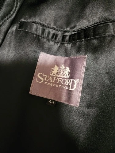 VTG Stafford Mens Black Double Breasted Coat Wool/Cashmere Blend Size 44R image 8