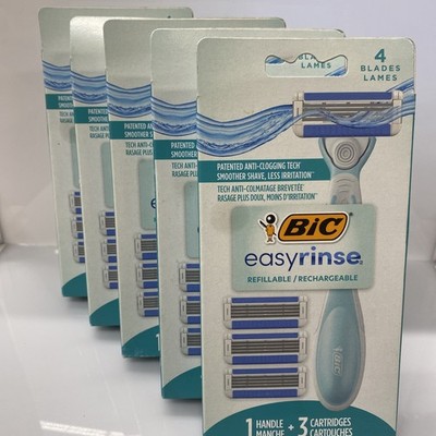 5X Women Bic Easy Rinse Anti-Clog 4 Blade Razors 1 Handle 3 Refills Each
