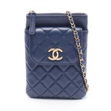 CHANEL Matelass Phone Case Shoulder Bag Lambskin Navy AP1191 from Japan