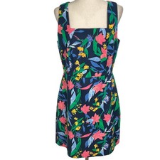 J Crew Dress 10 Blue Pink Floral Sundress Sleeveless Square Cotton Tropical