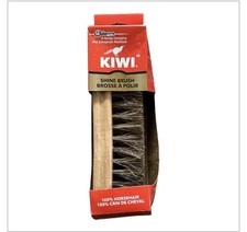 KIWI 100 Natural Horsehair Bristles Shoeshine Brush Wooden Handle Boot Buffer