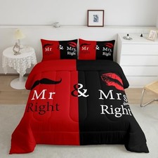 Mr Mrs Bedding Set Black Red Creative Comforter Set Love Man King Multi 015