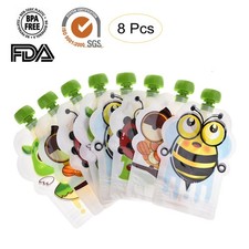 8PCS Food Pouches For Homemade Organic Puree Squeeze Storage Food Pouch For Baby