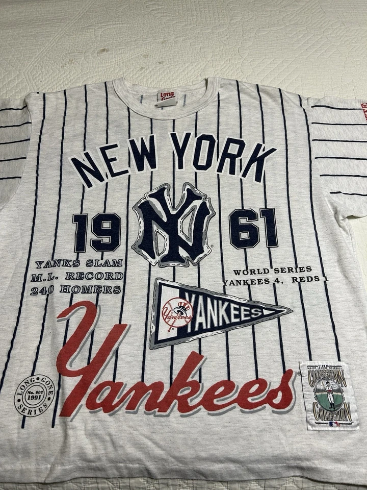 Camisa vintage Long Gone New York Yankees 1961 campeones puntada única AOP XL Foto 2 de 4