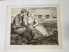 Rudolf Schiestl 1878-1931 Radierung 32x25cm top erhalten Bauernpaar Bauern