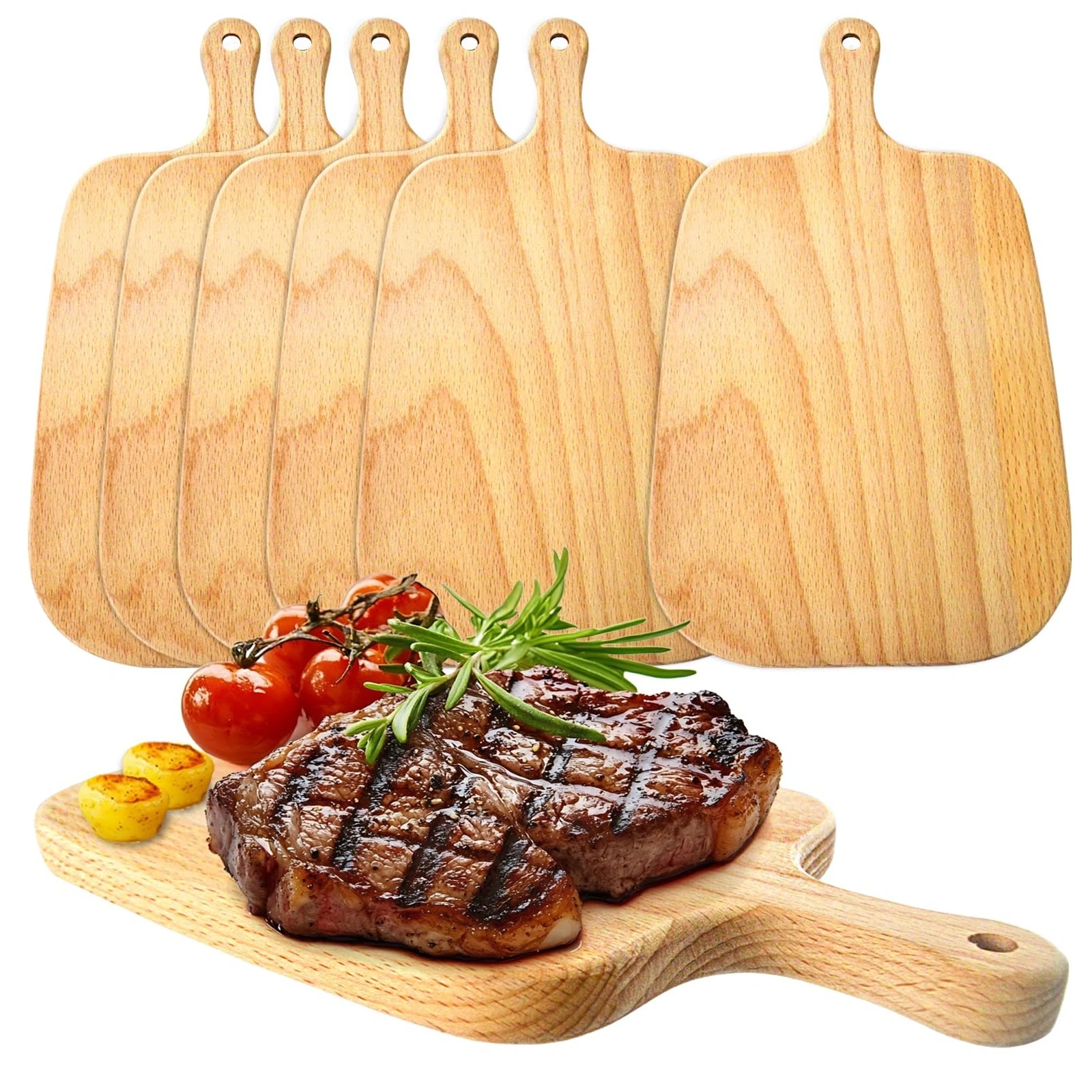 6 Pcs Wood Cutting Board with Handle,Thicken Wood Charcuterie Kitchen Choppin...