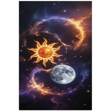 5D DIY Diamond Painting Kit, Sun and Moon Theme, Full Drill Coverage, Resin Diam