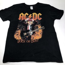 Acdc Rock Or Bust 2016 Tour Logo Double Sided Large Black T Shirt Band Merch