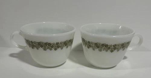 Pyrex Crazy Daisy Spring Blossom Glass Tea Coffee Cups Mugs Rare Lot 2 Vintage