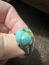 Sterling Silver Turquoise Ring Sz 6.75 Southwestern Design A10