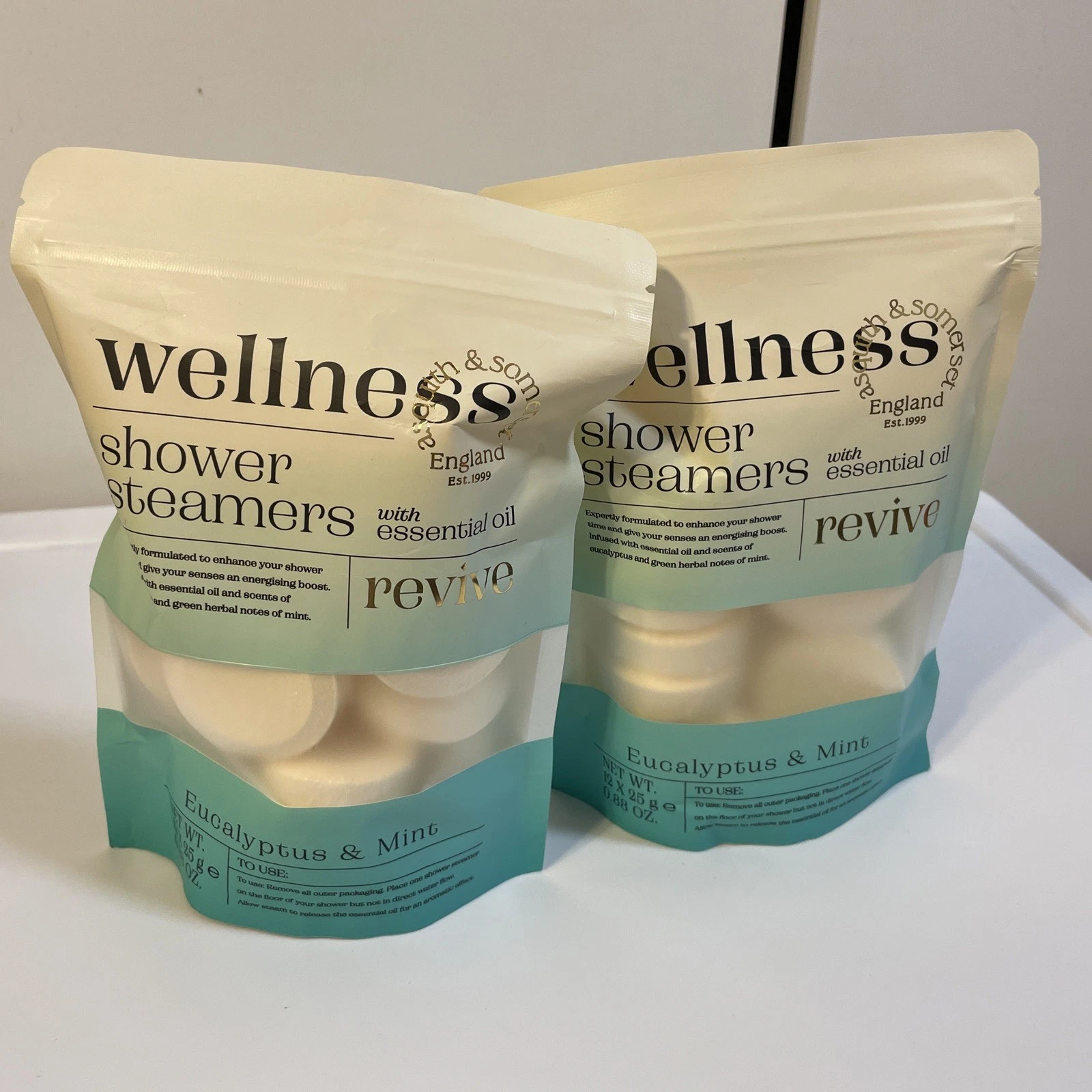 (2) asquith & somerset Shower Steamers w Essential Oil Revive Eucalyptus & Mint