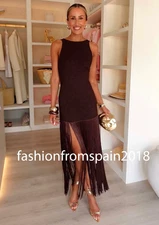 ZARA NEW WOMAN FW25 MIDI FRINGED FITTED DRESS BROWN XS-L 8741/240/700