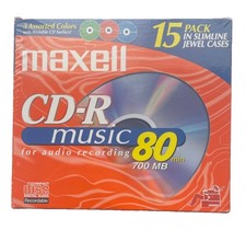 Maxell CD-R 15 Pack Music Disc 3 Colors Slim Jewel Cases 80 Minute New Sealed