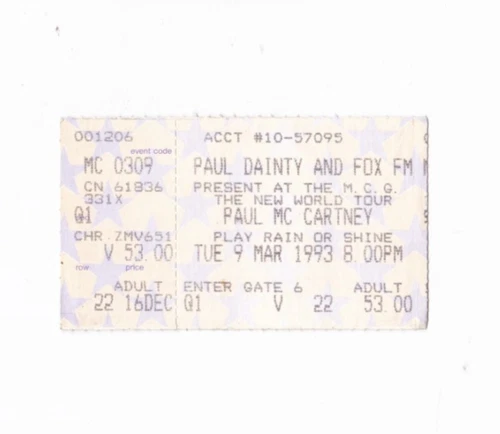 PAUL McCARTNEY 1993 @ the MCG Australian Beatles Ticket Stub in GOOD condition